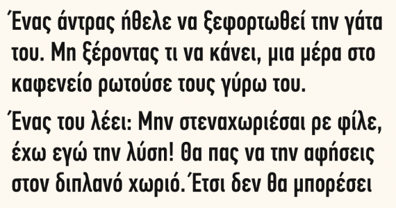 Ανέκδοτο: Ένας άντρας ήθελε να ξεφορτωθεί την γάτα του