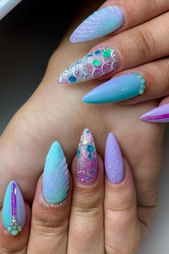 Ιδέες-για-Seashell-nails-στοιχεία-γοργόνας