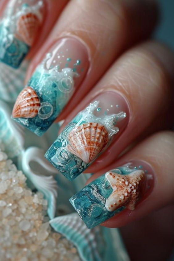 Ιδέες-για-Seashell-nails-3D-σχέδια