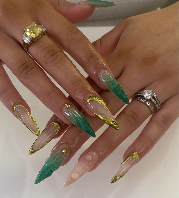 πετρόλ-stiletto nails-για-το-Φθινόπωρο 2024-ιδέες-