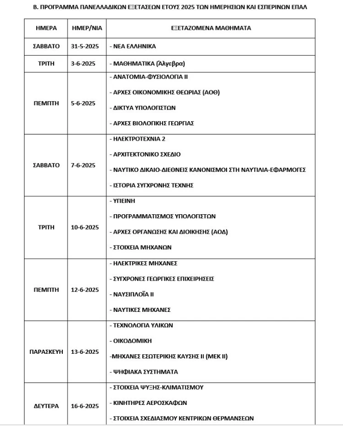 Πανελλήνιες 2025: Ανακοινώθηκε το πρόγραμμα – Όλες οι ημερομηνίες για ΓΕΛ και ΕΠΑΛ