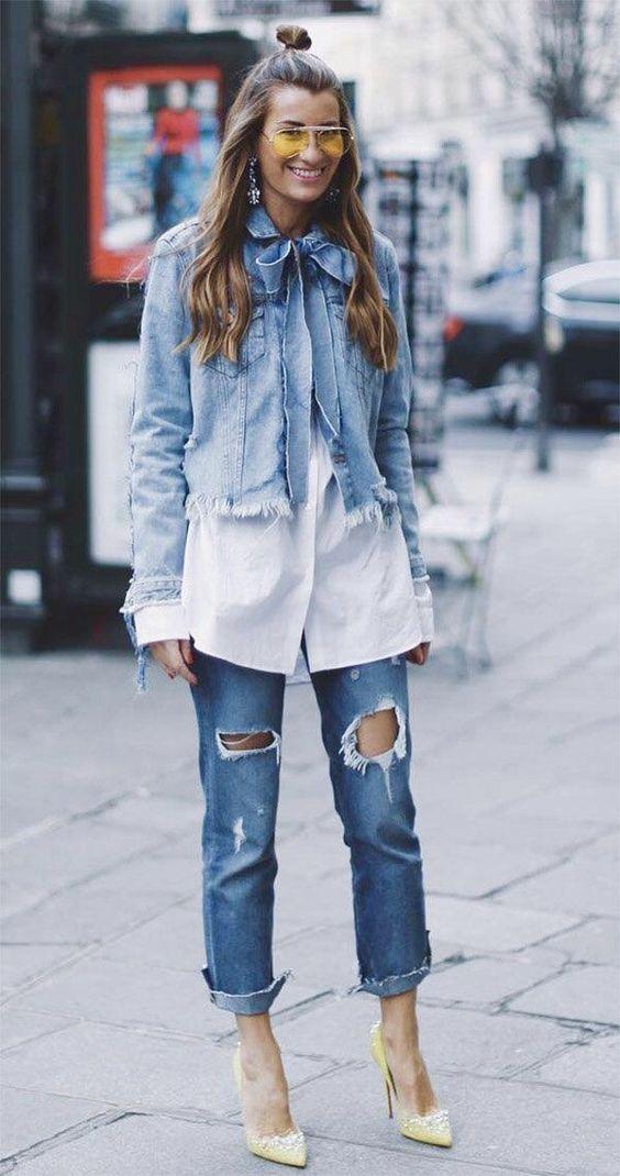 denim look-με-cuffed jean-ιδέες-