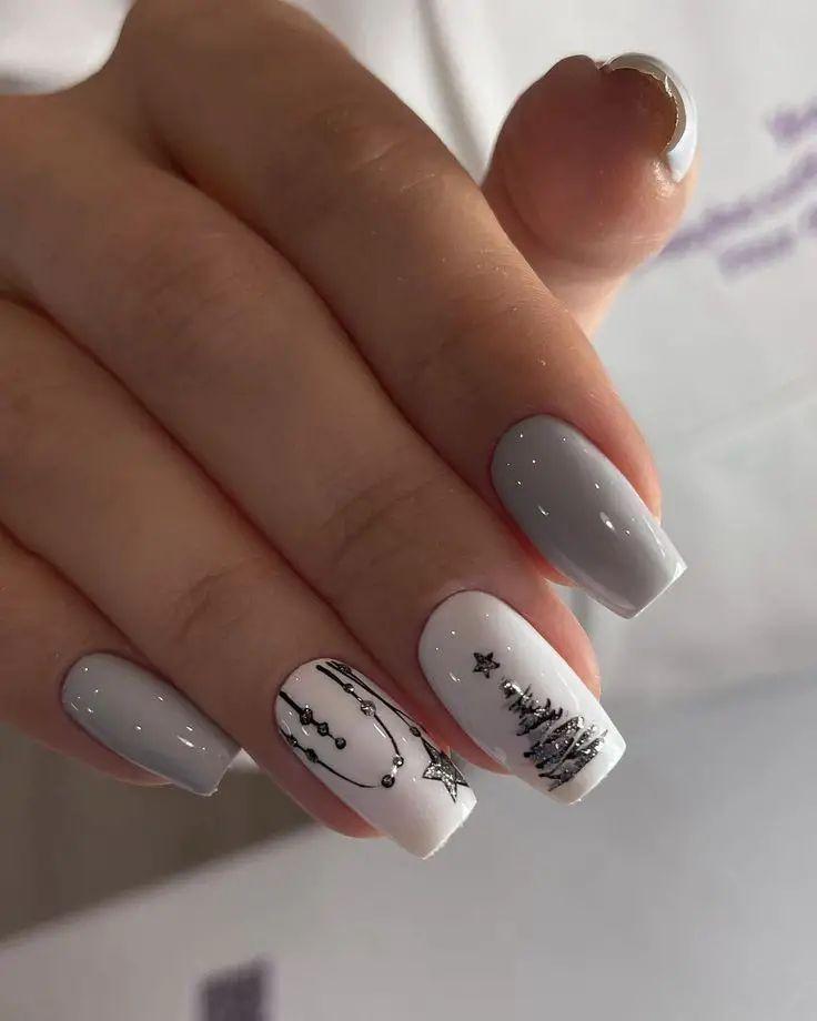 γκρι-χριστουγεννιάτικα νύχια-TikTok nails-trends-Χριστούγεννα 2024-ιδέες-