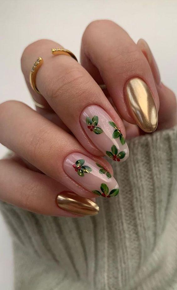 metallic nails-χριστουγεννιάτικα νύχια-TikTok nails-trends-Χριστούγεννα 2024-ιδέες-