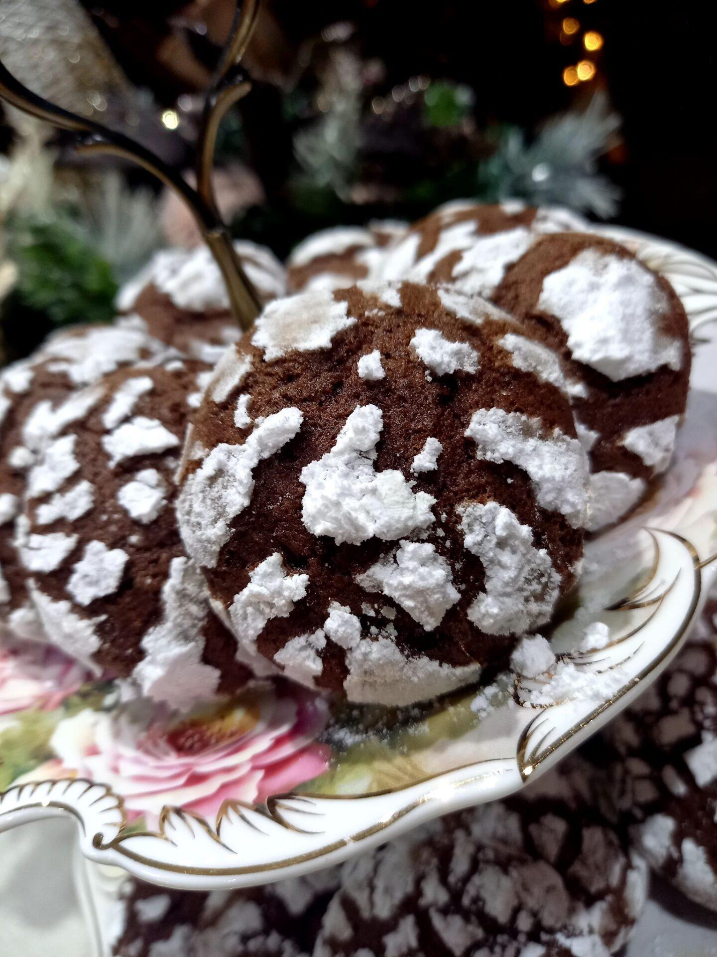 Chocolate-Christmas Crinkle-Cookies-συνταγή-